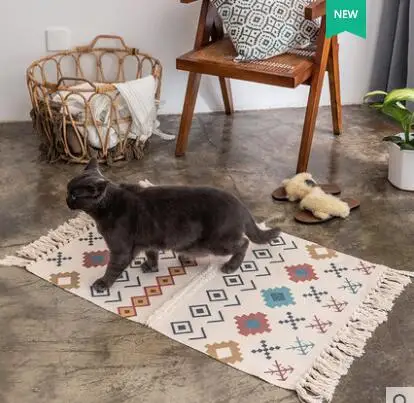 Скандинавский коврик с кисточками ручной работы, трехмерный хлопковый и льняной дверной коврик, коврик для гостиной, дома, прикроватный коврик