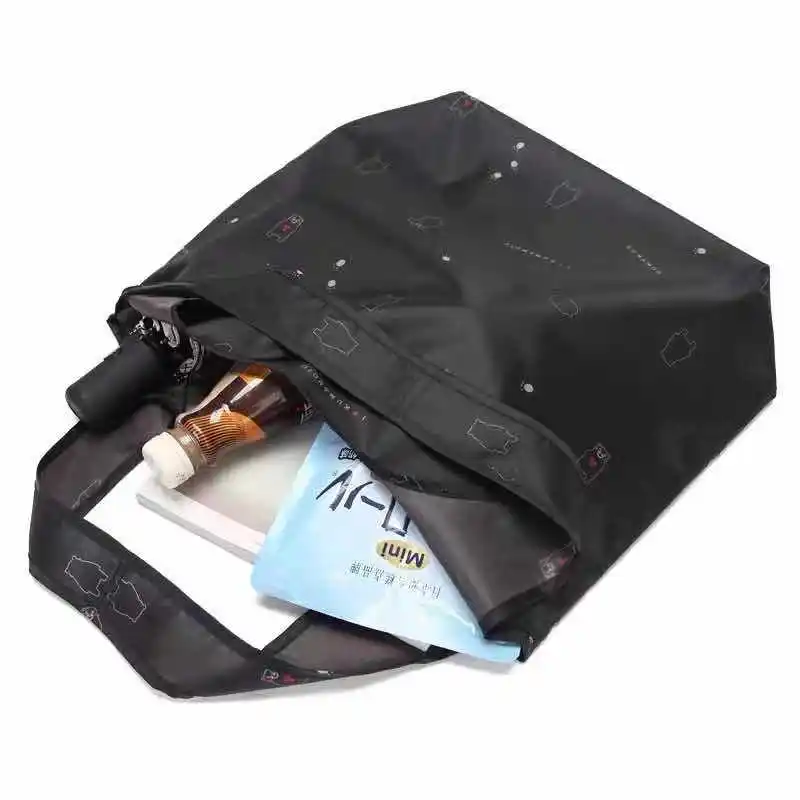 New women's thick polyester reusable shopping bag handbag portable environmental shopping bag foldable large capacity shoulder b