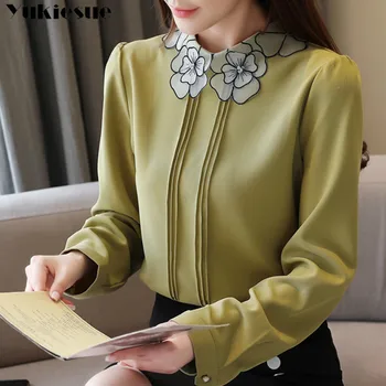 

Plus size XXL Solid Long Sleeve Chiffon Blouse Lace Tops Fashion Embroidery Shirt Women Casual Spring Style Elegant Clothes