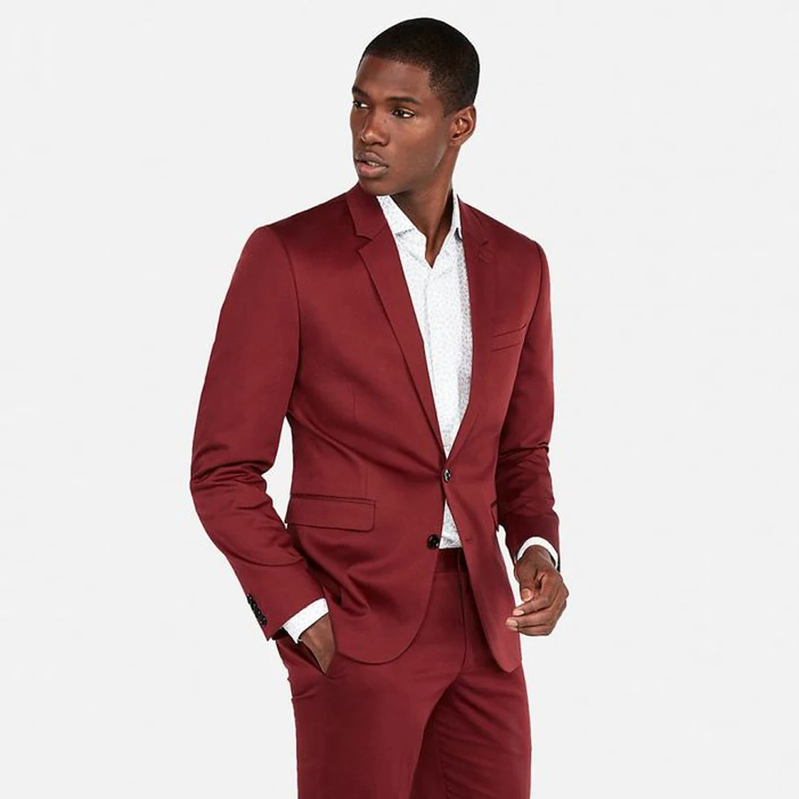 Dark Red Men Suits Notched Lapel 