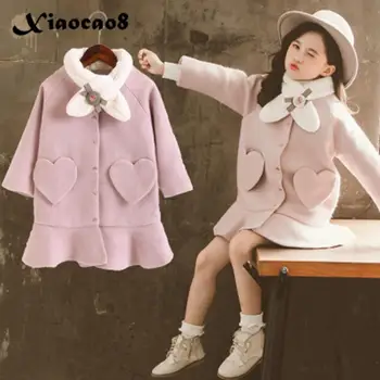 

Girls jackets coats kids winter thicken scarf dresses coats children woolen warm clothes baby toddler girl solid jacket teens
