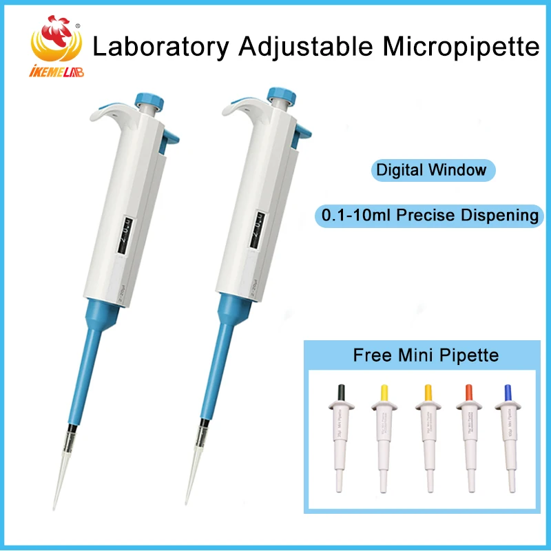 

IKEME Pipette Dropper 0.1-10ml Single Channel Adjustable Digital Plastic Pipettes Lab Equipment Laboratory Pipette With Tips