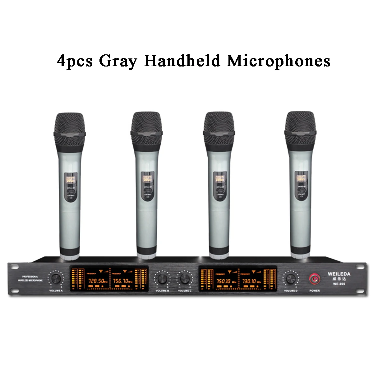 110-220V UHF Receiver 4pcs Wirelss Microphone LCD Display 4 Channel System Home Party Meeting KTV Conference Rooms Accessories