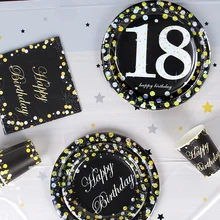 Feliz 18th Aniversário Talheres Descartáveis Decoração 18 Anos Brilho Placa De Papel Guardanapo Toalha de mesa 18th Birthday Party Decor zz5