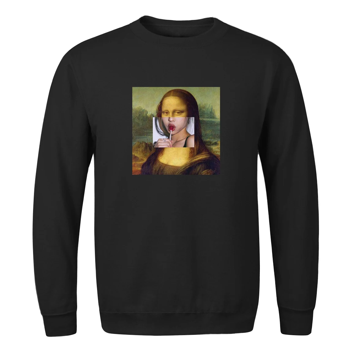 Hip Hop Harajuku Streetwear clothing Leisure Funny Mona Lisa Tumblr spring autumn Fashion solid color 2020 New male Sweatshirts | Мужская