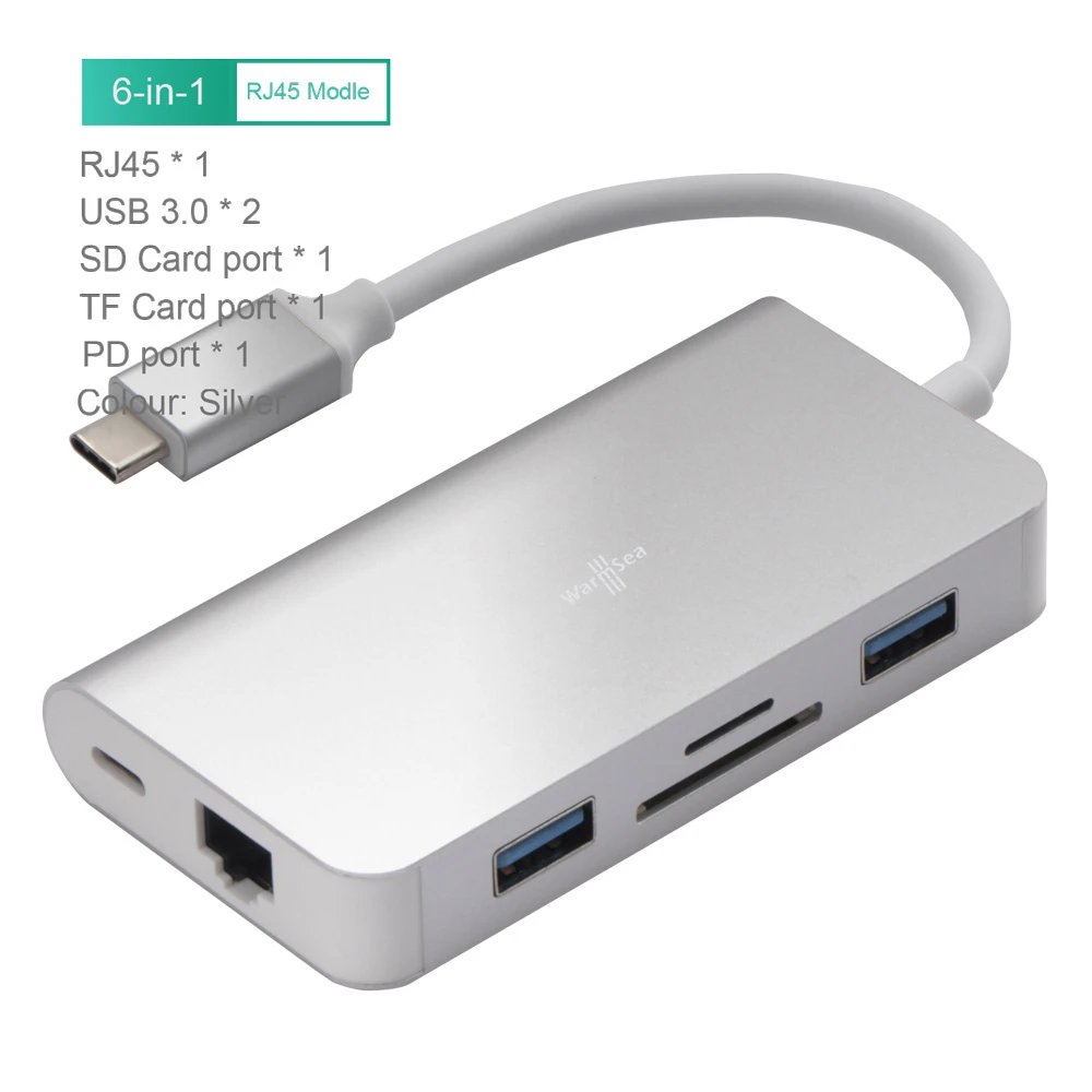 Концентратор USB Type C аудио с 4K HDMI RJ45 3,5 мм SD карта зарядная Dex станция для samsung Galaxy S8 S9 nintendo Switch MacBook Pro - Цвет: 6IN1 Silver