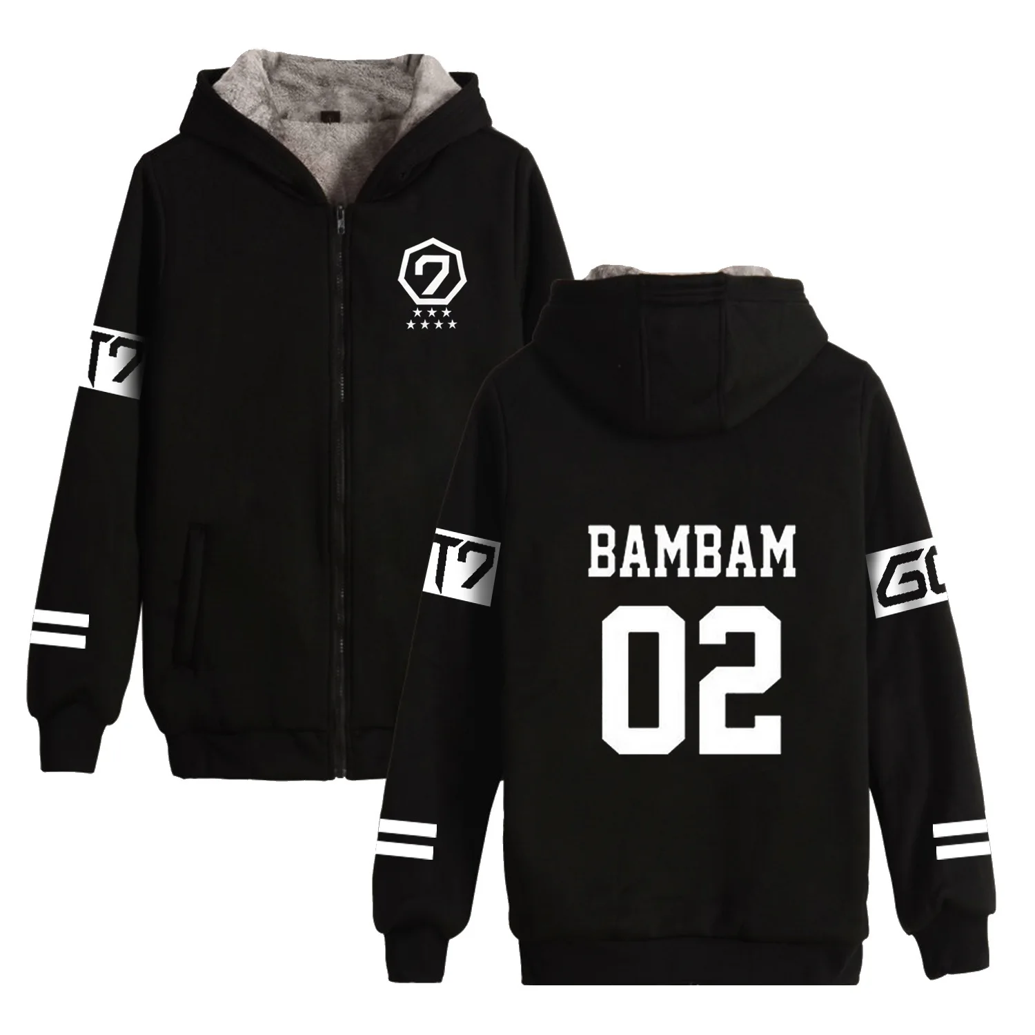 

KPOP GOT7 Cotton-padded jacket Thickening Cotton Zipper Periphery women Increase Velvet Unlined Upper Garment Hoodies