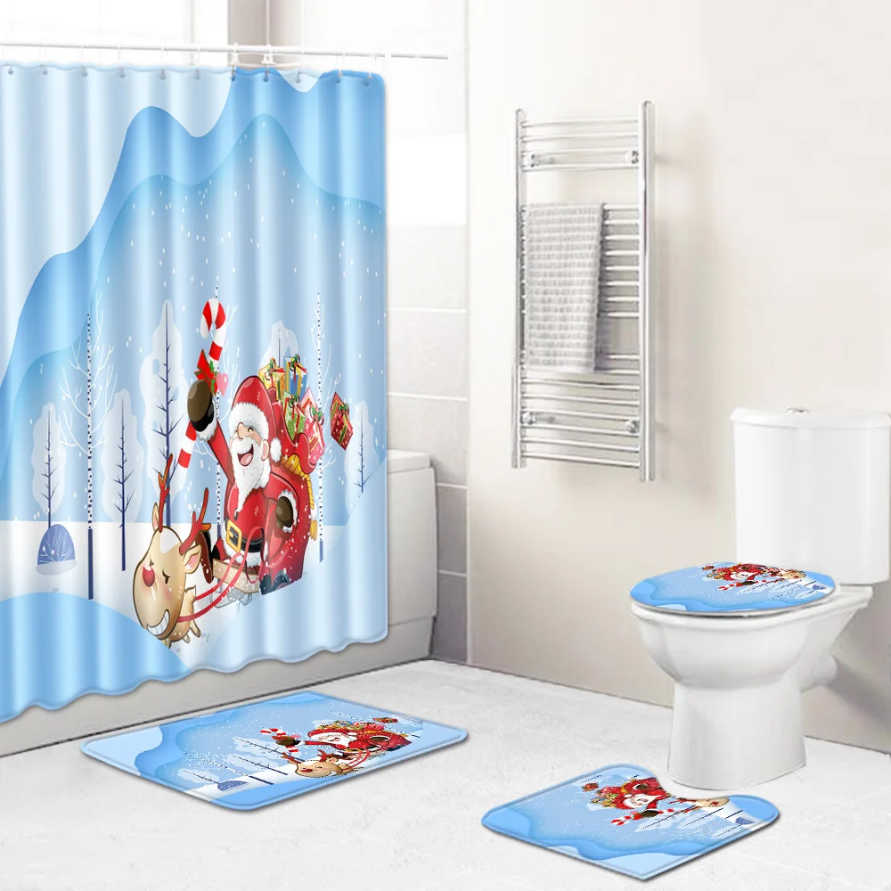 MINIFUN, Рождественский элемент, занавеска для ванной комнаты, пол, покрытие для унитаза, набор из четырех предметов