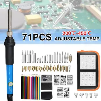 

71PCS 60W Professional Temperature Adjustable Wood Burning Kit Wood Burner Soldering Iron Pen Set Soldering Wood Burning