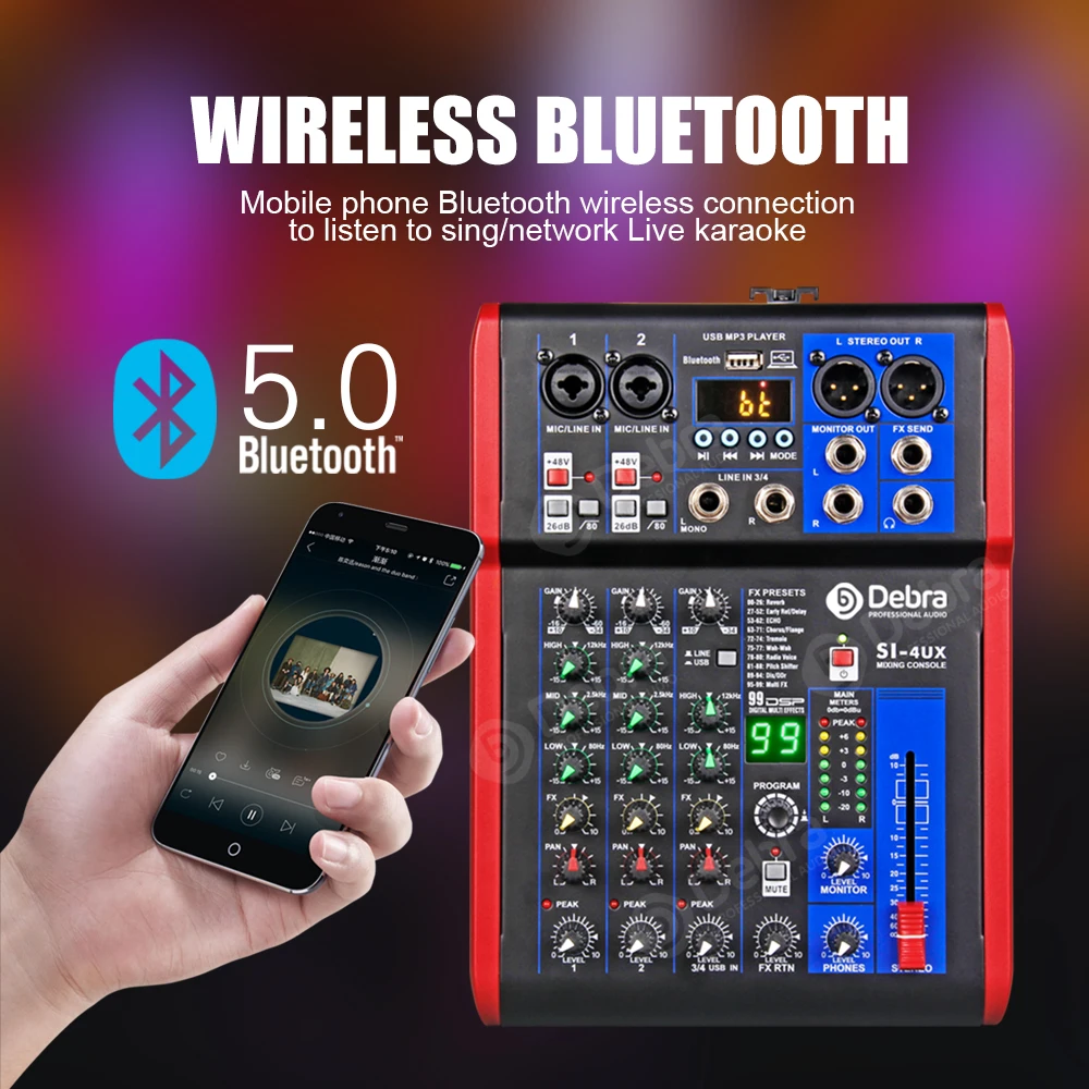 Чистый звук! Дебра аудио Pro 4 канала USB миксер с 99 DSP цифровой эффекты реверберации