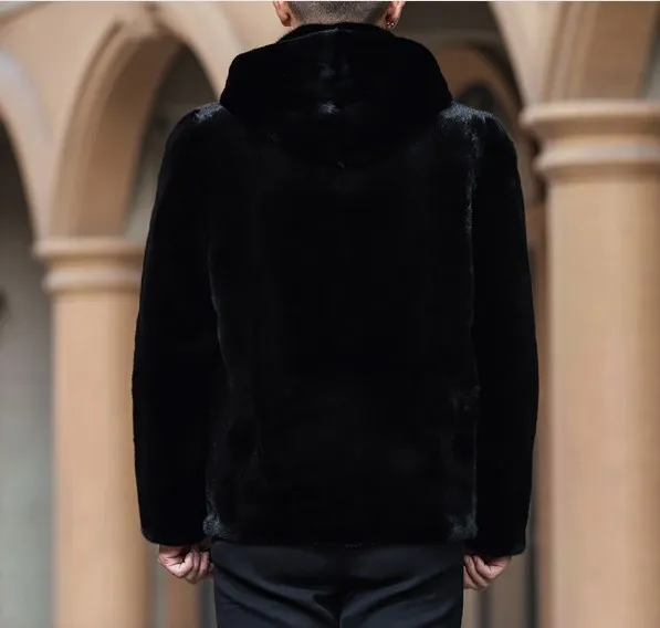 Luxury Vintage Faux Fur Jackets Coats New Winter Coat Black Overcoats S-6XL Plus Size Thicken Hooded Faux Fur Jackets FW153