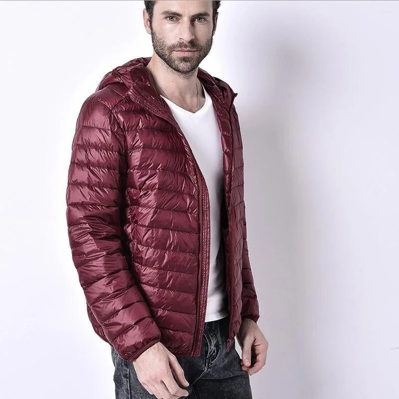 Мужская Сверхлегкая куртка с капюшоном на белом утином пуху, теплая куртка, портативная посылка, мужская куртка, SA-8