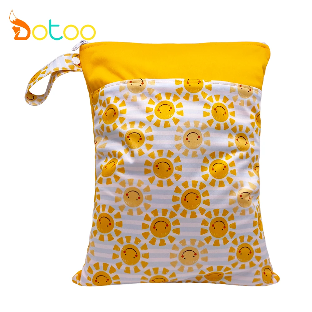 

Dotoo Wet Bag Baby Waterproof Cloth Diaper Bag Double Pocket Zippers Print Reusable Baby Nappy Rubbish Wet Bag Wetbags 30x40cm