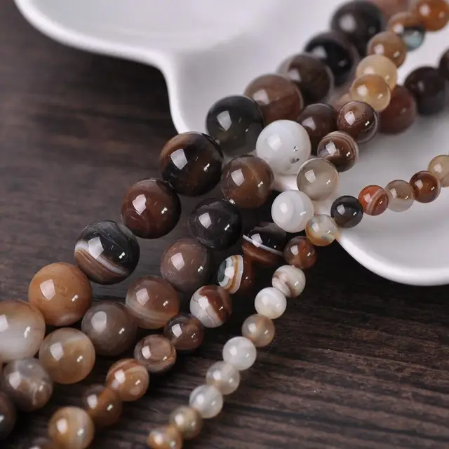 Round 4mm 6mm 8mm 10mm 12mm Natural Stone Rock Loose Spacer Beads lot for Bracelet Jewelry Making Findings DIY Crafts Brown Lace Agate