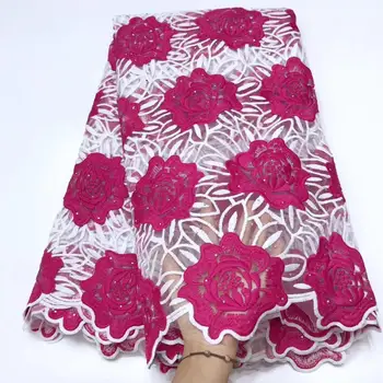 

Pink White African Lace Fabric 2019 High Quality Lace French Mesh Fabric Rhinestones Nigerian Swiss Lace Fabrics for Dress