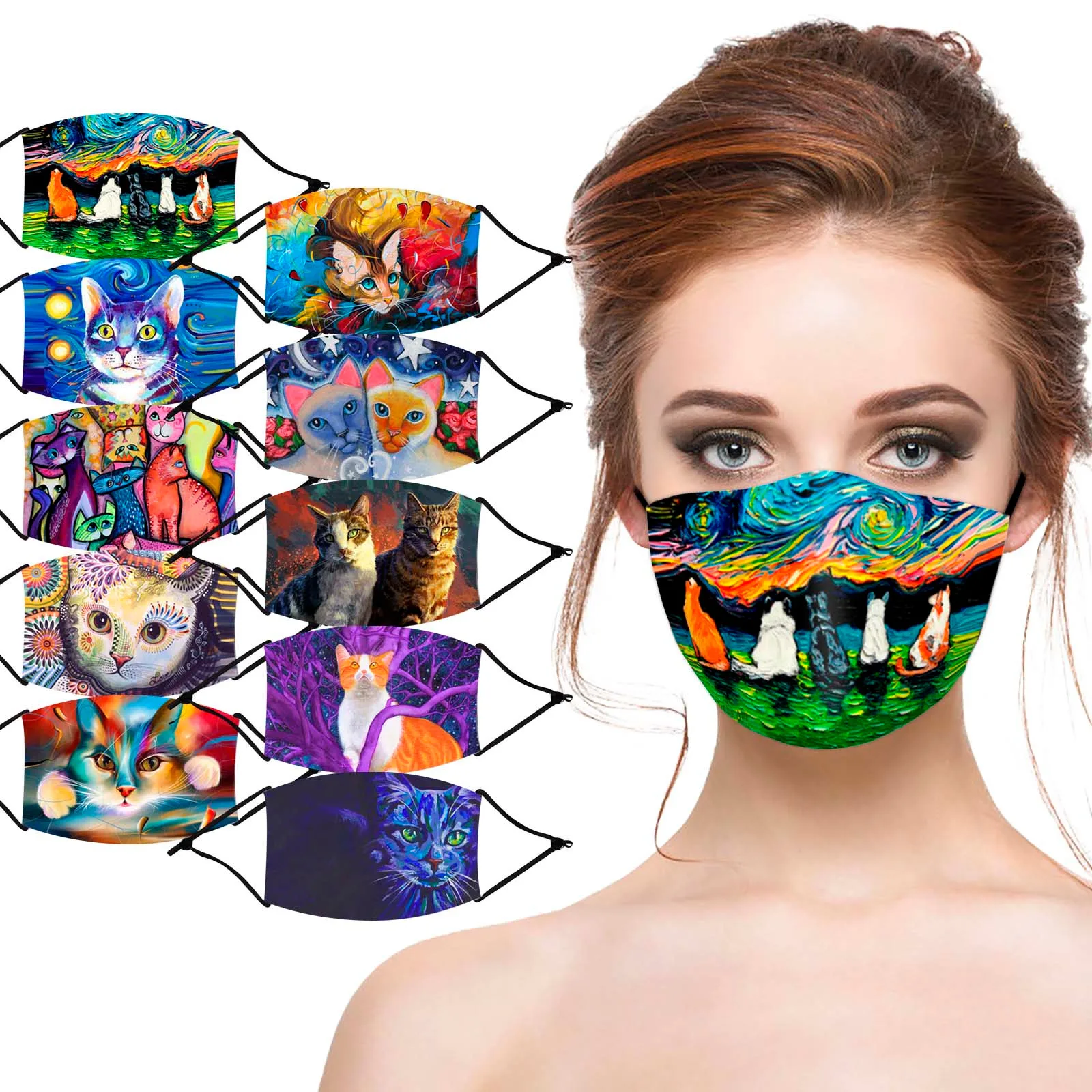 Headband маска на рот Cat Animal Print Adult Breathable Multi-Purpose Face Cover Reuse Face Mask маски для лица защитные бандана afbeelding