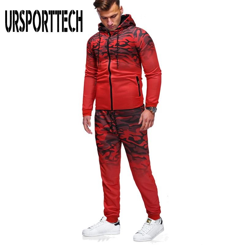 Printed Zipper Men Tracksuit Men Sets 2020 Spring Autumn Casual Man Sportswear Hoodies Sweatshirts Pants Set 2 Pieces Sport Suit