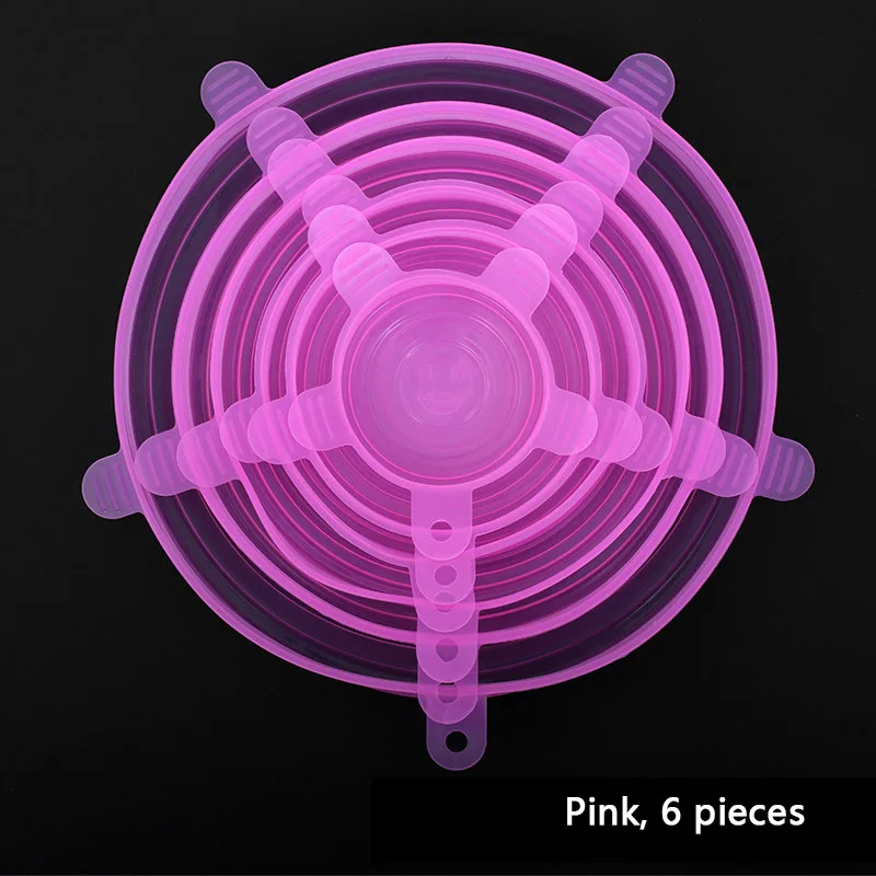 pink 6pcs AMINNO 6 шт. Силиконовые крышки для хранения продуктов Универсальные эластичные крышки для мисок Посуда для горшков Многоразовая кухонная гаджет - Цвет: pink 6pcs