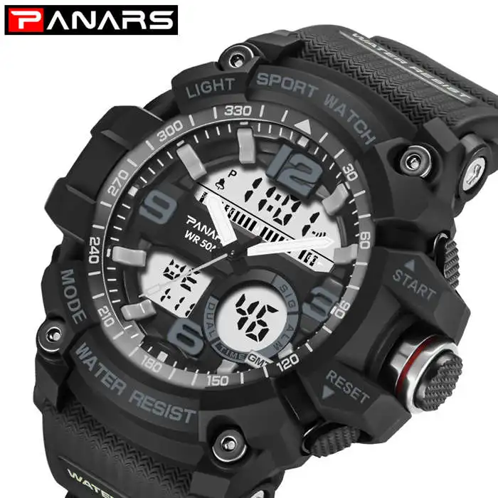 black PANARS Green мужские армейские электронные часы водонепроницаемые наручные часы светодиодный двойной ход Мужские t спортивные часы мужские S спортивные ударные часы - Цвет: black