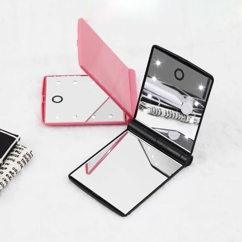 LED Lights Makeup Mirror Light Folding Portable Double-sided Folding Vanity Mirror Rectangular Mirror Hand Folding led Mirror