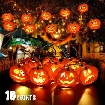 

10 LEDs 2.4m Halloween Pumpkin String Lights Pumpkin Funny Faces String Lamps for Home Office Restaurant Party Decoration