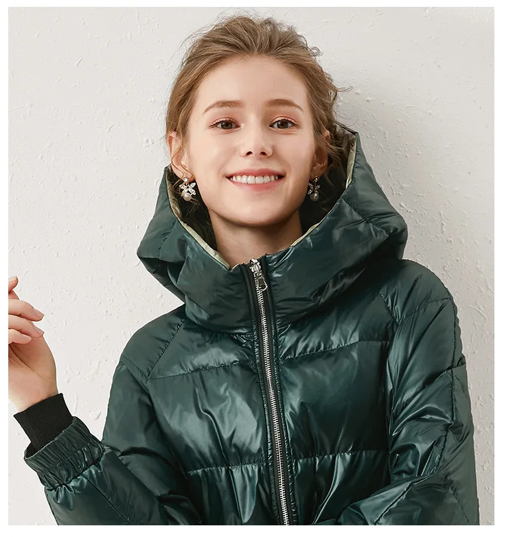 winters down jacket long down jacket dress spot in Europe and the United States reversible white duck down clothing
