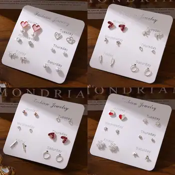 

Vienkim Women Heart Star Earrings Set Fashion Girl Small Jewelry Square Leaf Pearl 6-pairs Stud Earring Sets Lady Mini Jewelry