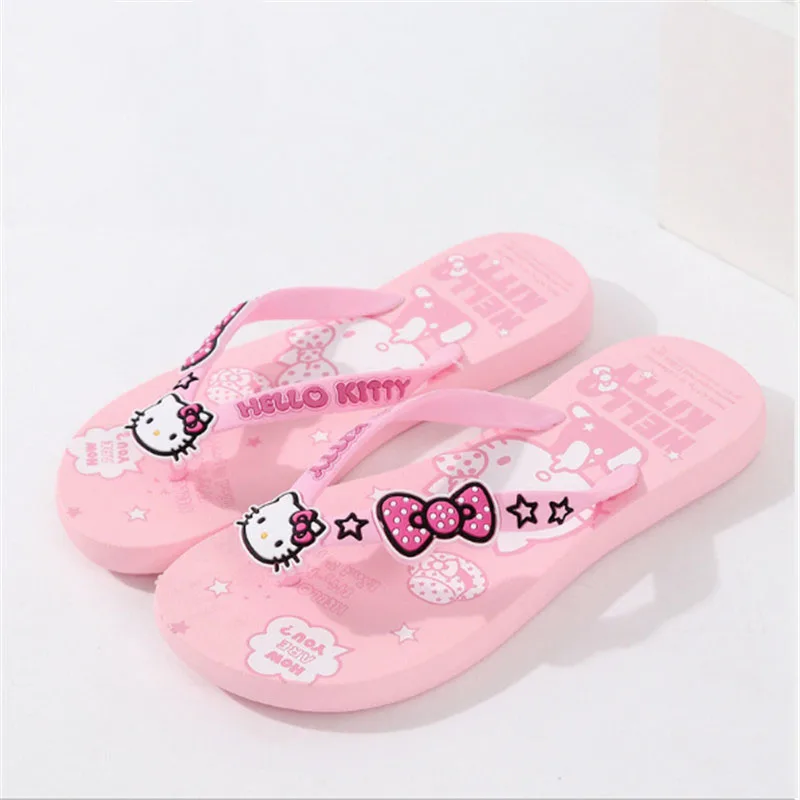 Розовые летние тапочки; милые женские шлепанцы «hello kitty»; пляжные сандалии; тапочки с котом для взрослых; обувь с животными; уличные вьетнамки