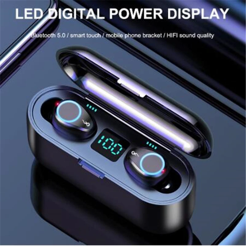 

2200mAh TWS IPX7 Waterproof LED Wireless Headset Bluetooth V5.0 Noise Cancelling HIFI Dynamic Stereo Sound Dual MIC Headphones