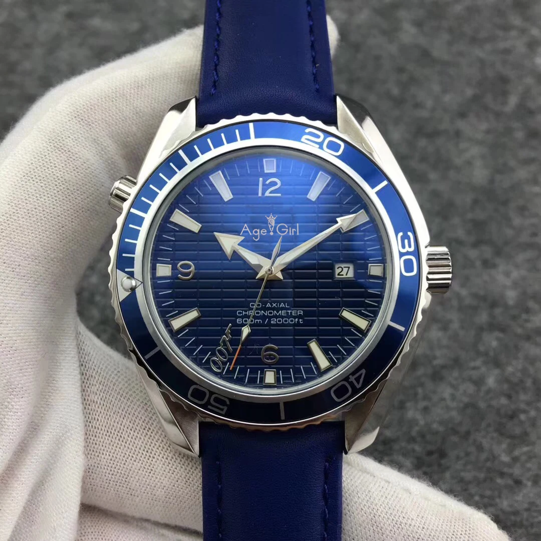 Leather Blue Роскошные брендовые Новые Мужские автоматические механические ETA 2813 Dive 007 синие часы профессиональные из нержавеющей стали сапфировые кожаные часы AAA - Цвет: Leather Blue