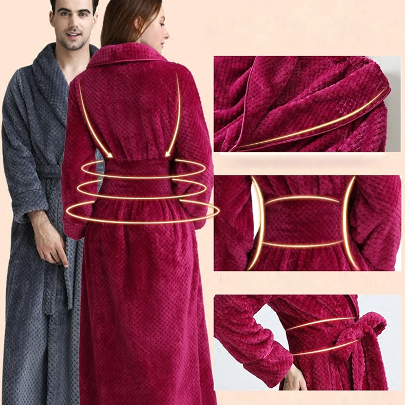 Aolamegs Bathrobe Solid Color Flannel Night Gown Long Sleepwear Cozy Soft Warm Advanced Baggy Pregnant Homewear Couple Pajamas Aolamegs Bathrobe Solid Color Flannel Night Gown Long Sleepwear Cozy Soft Warm Advanced Baggy Pregnant Homewear Couple Pajamas