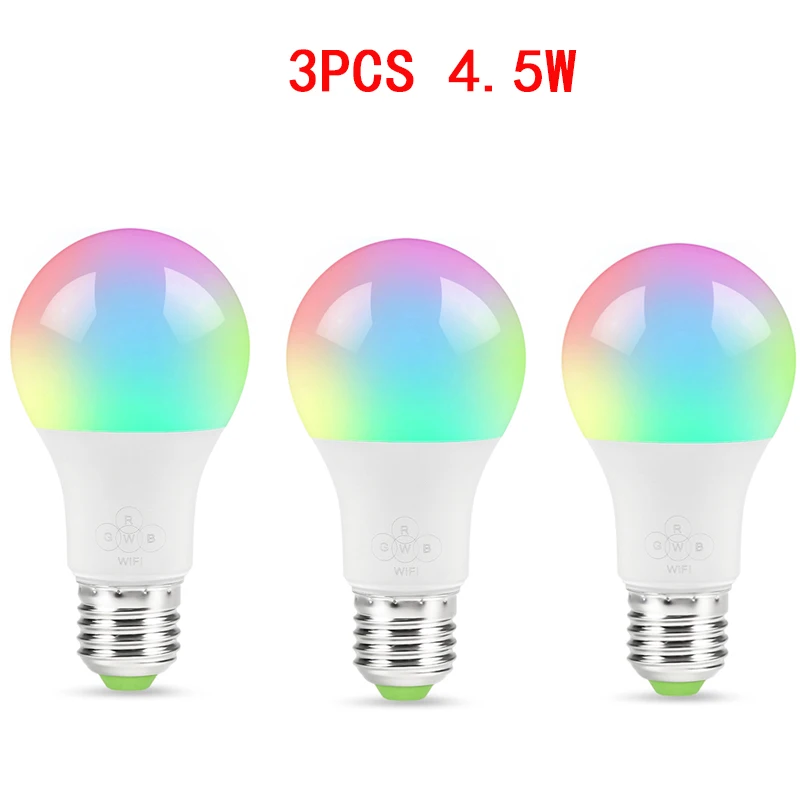 3PCS 4.5W С регулируемой яркостью 4,5/6,5/7 Вт E27 Smart Wifi Светодиодный лампа работать Alexa Google Voice Управление помощник пробуждения умный светильник Ночной светильник - Комплект: 3PCS 4.5W