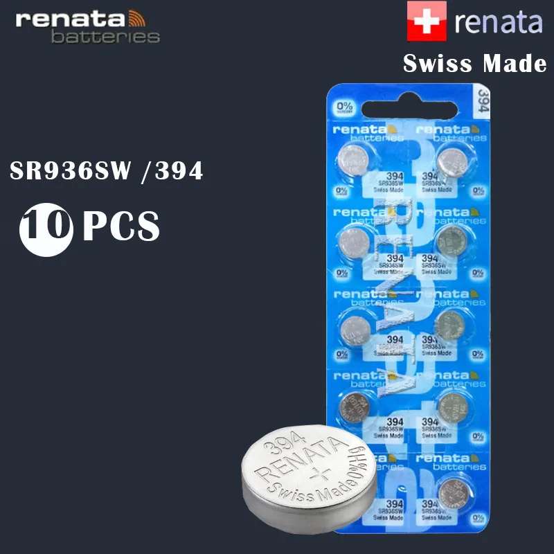 10 шт. Renata 394, часы с серебряным оксидом батарея длительный SR936SW 936 1,55 в кнопка батареи для монет
