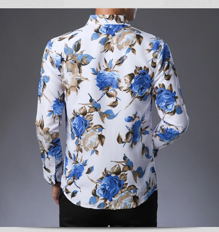 MIACAWOR, новинка, весенние мужские рубашки, повседневные приталенные рубашки с длинным рукавом, мужские рубашки с цветочным принтом в Корейском стиле C577