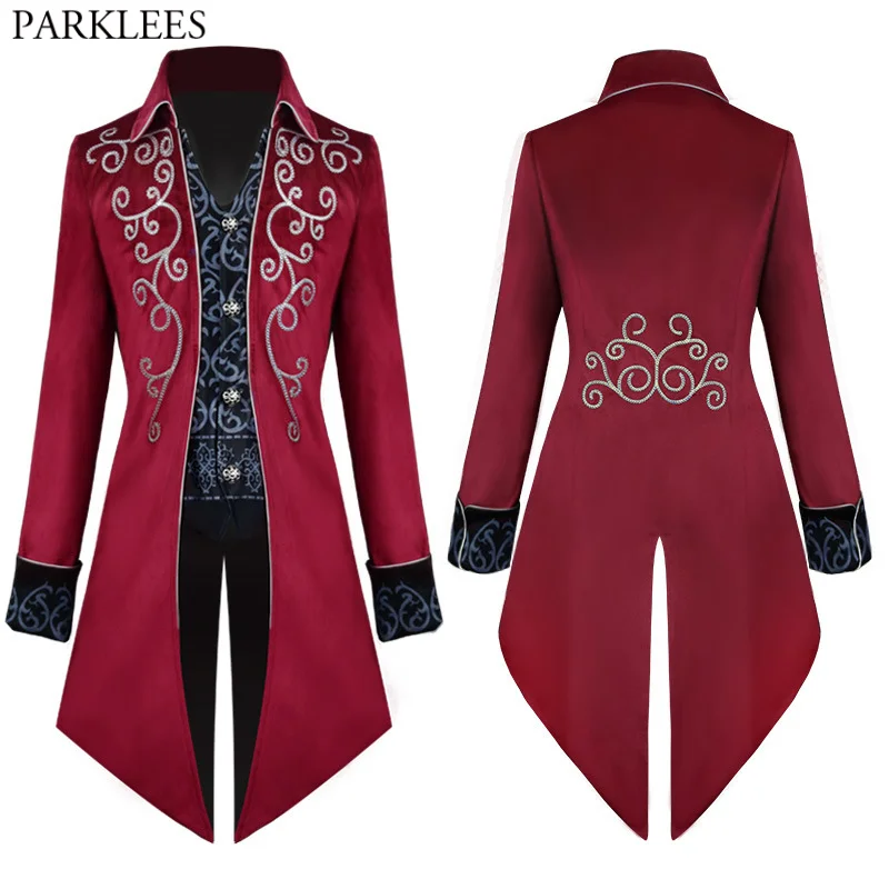 Jaket Gothic Steampunk Merah Antik Pria 