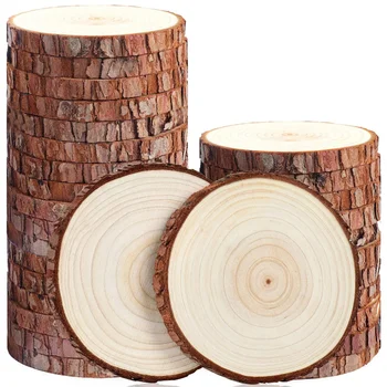 

50 Pcs Round Pine Wooden Hanging Board DIY Bark Blank Hanging Board Drawing Display Hanging Board (5-6cm)