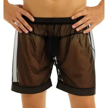 New Sexy Men Underwear Mesh Boxer Briefs Long Leg Underpants Transparent Panties Shorts Pouch Boxer Shorts Slips Homme Panties
