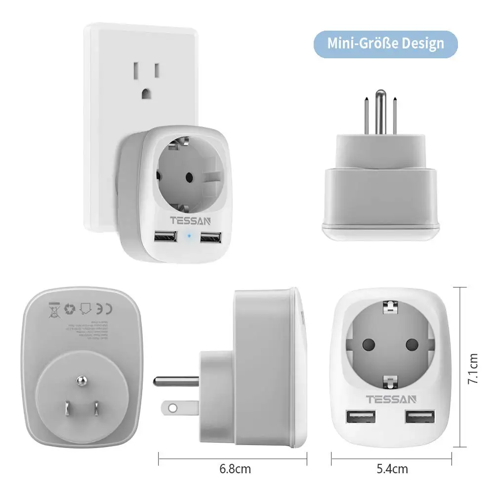Adattatore da viaggio TESSAN adattatore USA spina America europa con 2 adattatore presa USB 2.4A adattatore da viaggio adattatore di alimentazione per Canada messico 44 Adattatore da viaggio TESSAN adattatore USA spina America europa con 2 adattatore presa USB 2.4A adattatore da viaggio adattatore di alimentazione per Canada messico 44