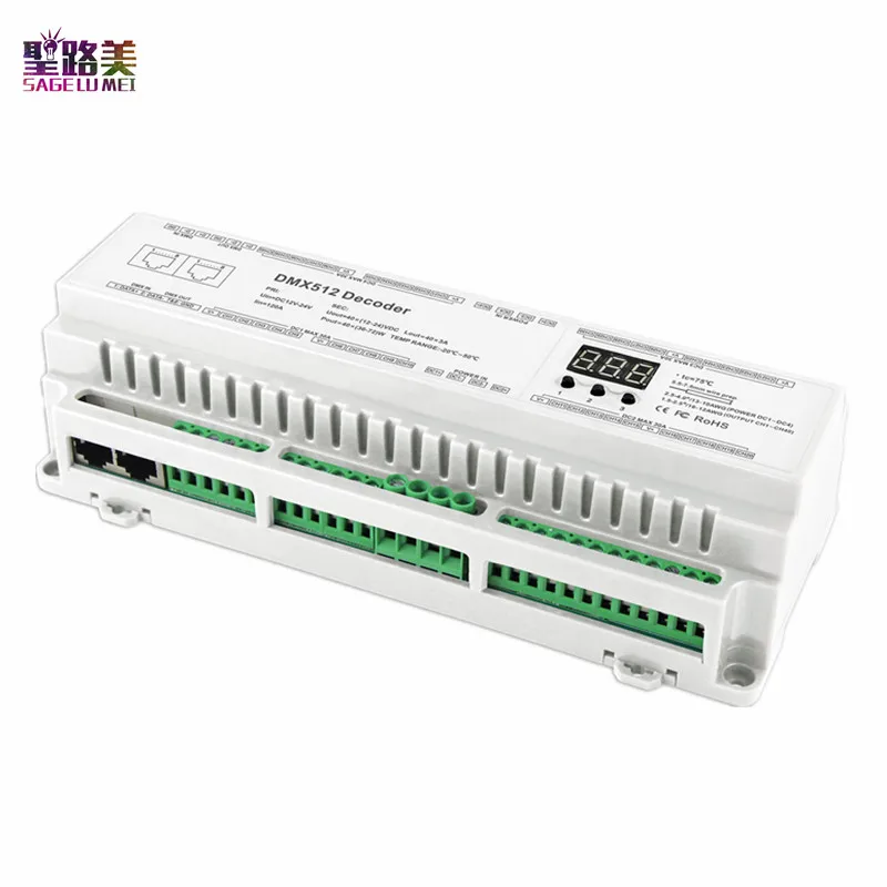 BC-640-DIN din-рейку 40CH каналов DMX512 постоянное напряжение светодиодный декодер DC12V-DC24V 3A×40CH RJ45 клеммный блок