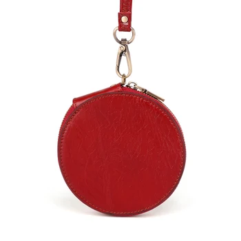 

Leather round coin purse cute retro zipper purse