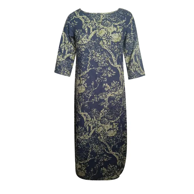 Ladies Dress Retro Round Neck Pullover Print Seven-Point Sleeve Loose  long dress Women Vintage Printed Dresses Mujer Vestidos 5