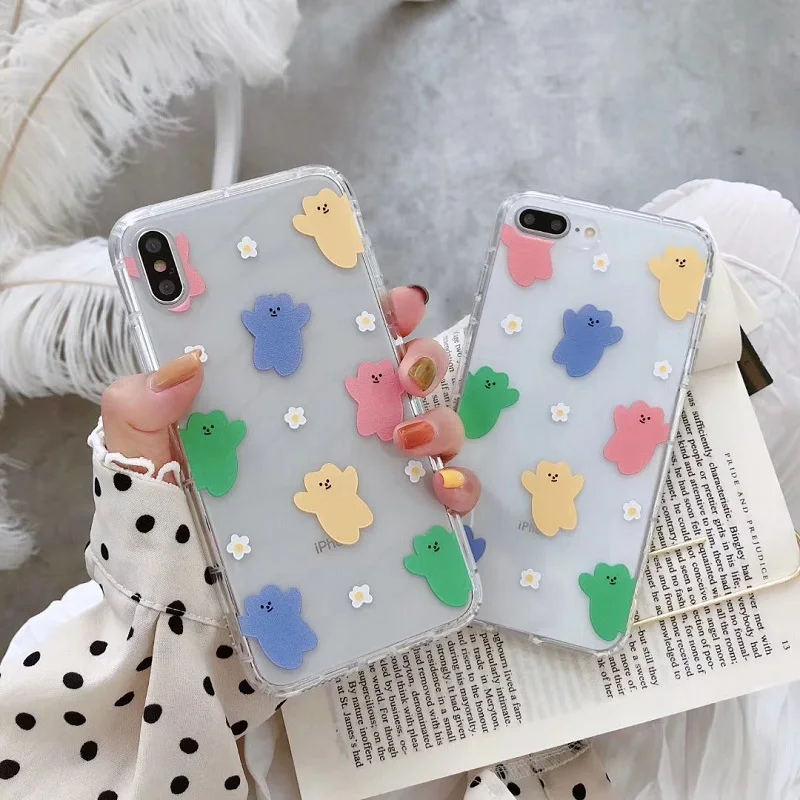 

For iPhone 6s 6 7 X XR XS Max soft Fundas Women candy bear flower case for iphone7 8 8Plus 7plus cute clear color case