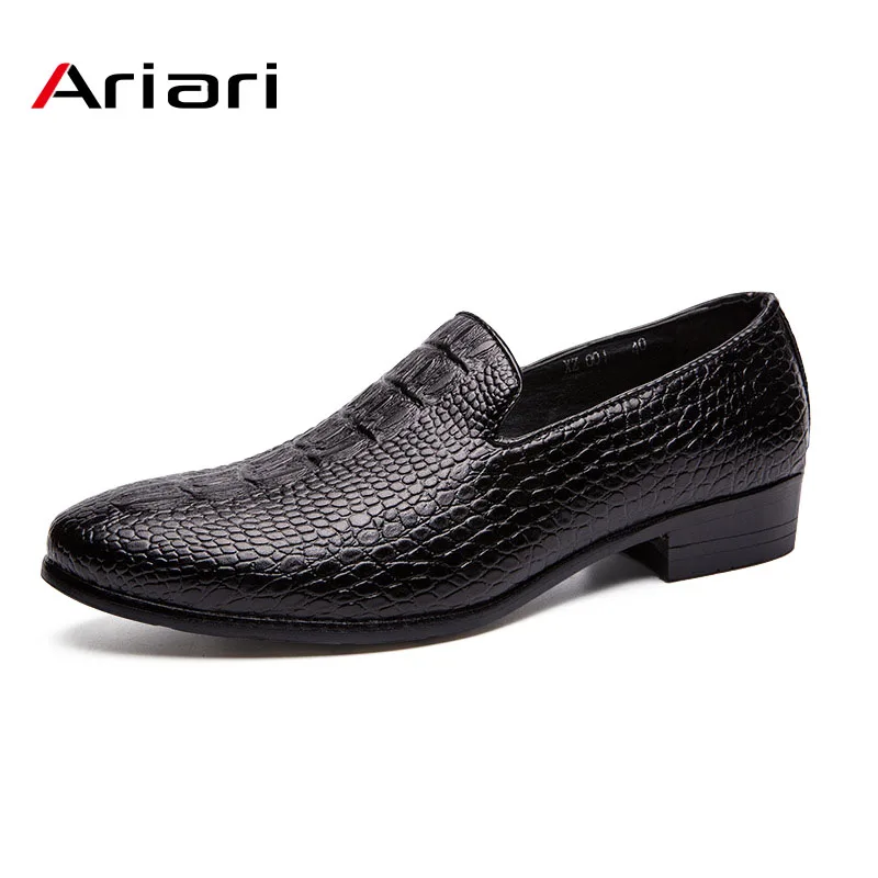 

Spring Leather Men Dress Shoes Formal Crocodile Pattern Male Formal Shoe Big Size Business Leather Shoes Wedding Party Footwear