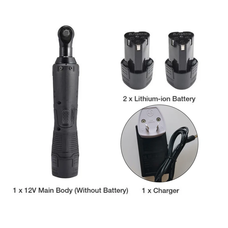 

Cordless Electric Wrench Non Slip Rubber Grip Holder Rechargeable Batteries Right Angle Ratchet Handheld Power Tools