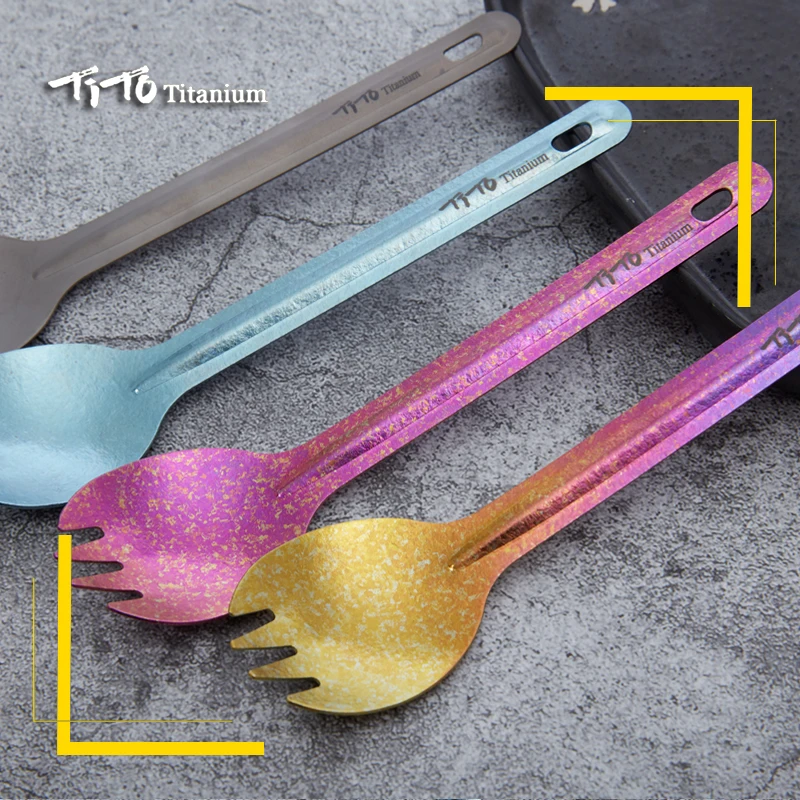 TiTo titanium spork походная ложка из титанового сплава вилка для пикника Сверхлегкая Экологичная Титановая посуда портативная