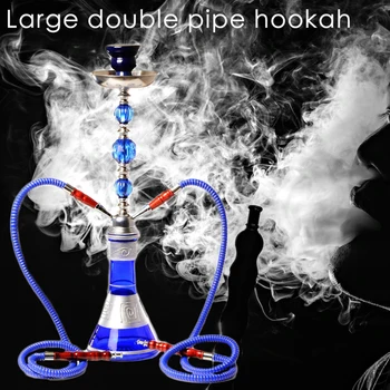 

Middle Size Double Hose Glass Hookah Travel Shisha Pipe Set Chichas with Narghile Ceramic Bowl Charcoal Tongs Bar Accessories
