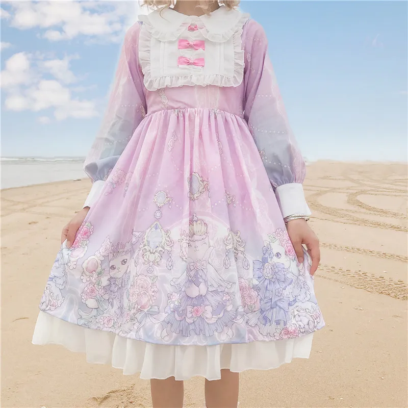 

Autumn Harajuku Lolita Women dress Cosplay Female Dress Japanese Gothic Style Star Tulle Kawaii Dress Lolita Cute Girl Dress