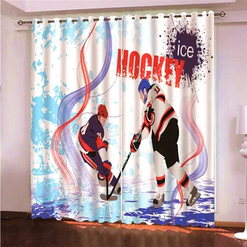 

Ice Hockey Football 2 Panels/Set Window Curtain Block out Fabric Drapes Darkening Thermal Insulate Bedroom Livingroom