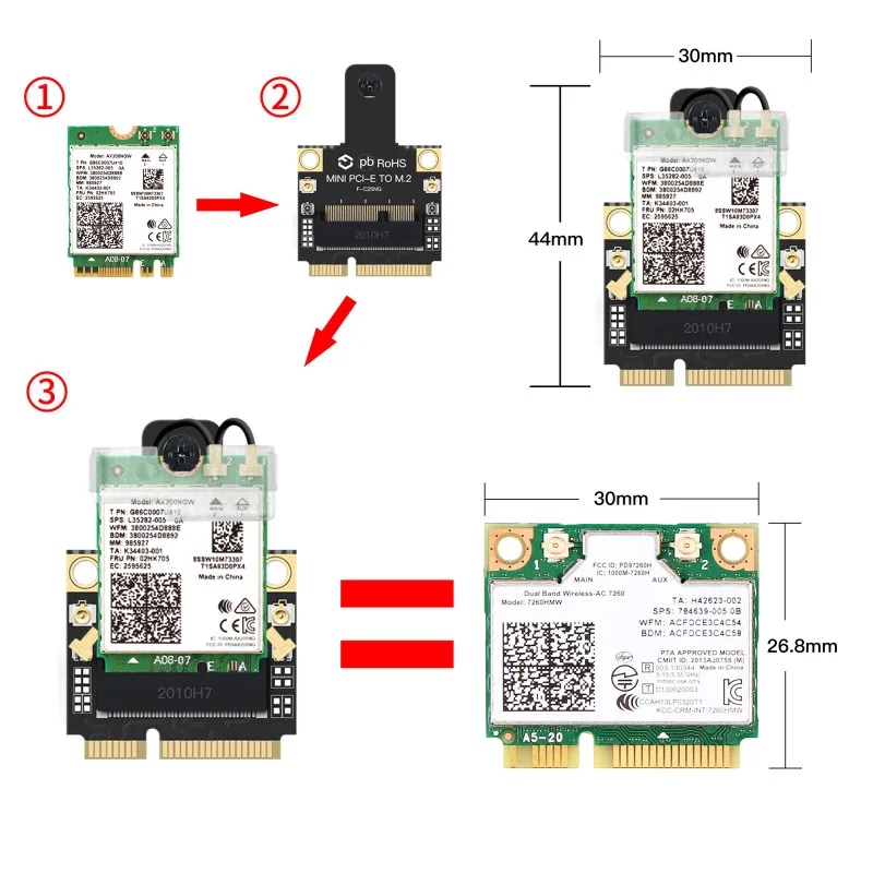 Мини PCI E Wi Fi 6 адаптер Intel AX200 сетевая карта беспроводная 2400 Мбит/с Bluetooth 5 0 AX200NGW