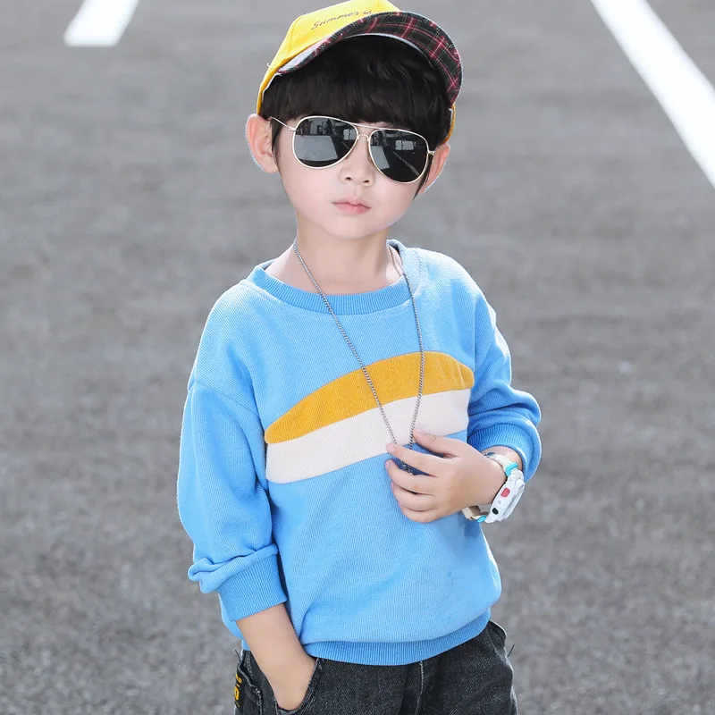 Небесно-голубой Blue Yellow Patchwork Hoodies Children Tops For Teenage Boys New Long Sleeve Cotton Sport Sweatshirt Kids Autumn Clothing - Цвет: Небесно-голубой
